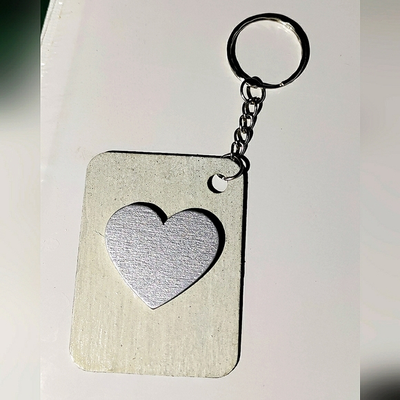 NEW Handmade Keychain Bag Tag! Italian Wood Art 04. "I LOVE My Bag" Wood Heart. - Picture 3 of 6